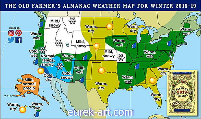 Old Farmer's Almanac Winter 2019 voorspelling zegt dat het warm en nat zal zijn