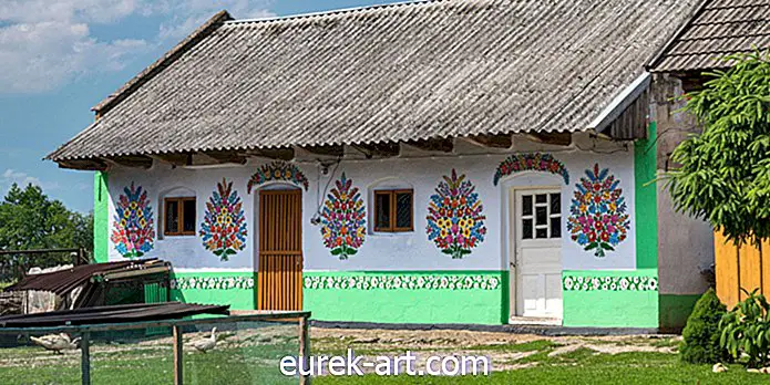 Alle bygninger i denne lille landsby er dækket af malerier af blomster